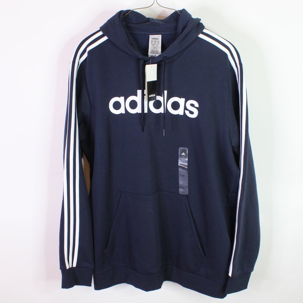 Navy Blue and White Adidas Mens Hoodie Sweatshirt 2XLT New with Tags
